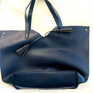 Neiman Marcus Navy Blue Leather Tote